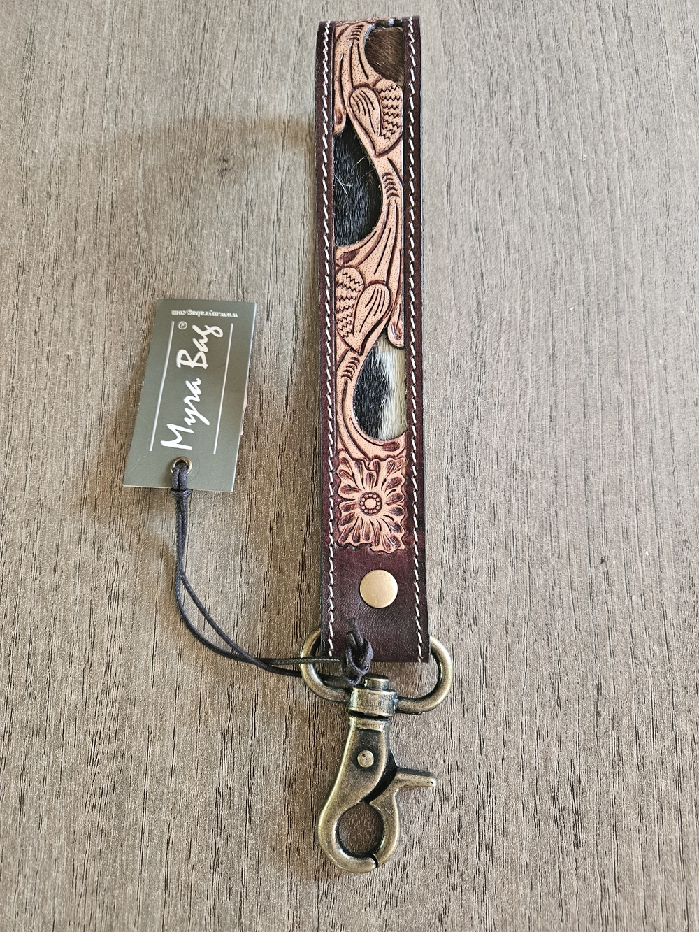 Myra Bag Floral Tooled Leather Wrist Strap - Brown, Tan, White, Black - Picture 2 of 4